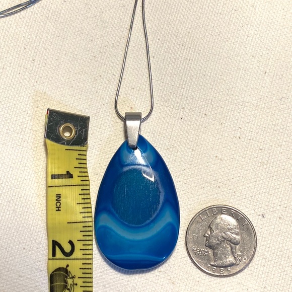 🐠Striped blue agate pendant stainless steel chain - Picture 3 of 7